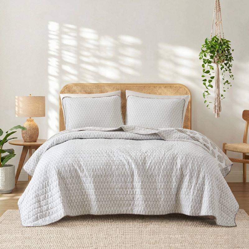 Ensemble de courtepointe matelassée 3 pièces en coton toutes saisons, couleur argile, pour grand lit/très grand lit, Multi