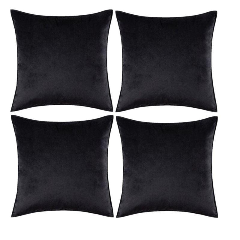 Set Of 4 Throw Velvet Cushion Covers, Black, 18"H x 18"W