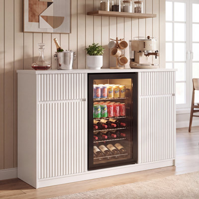  Coffee Bar Cabinet With Mini Fridge Space And Wine Storage, Buffet Sideboard For Kitchen And Dining Room,55.1"W White