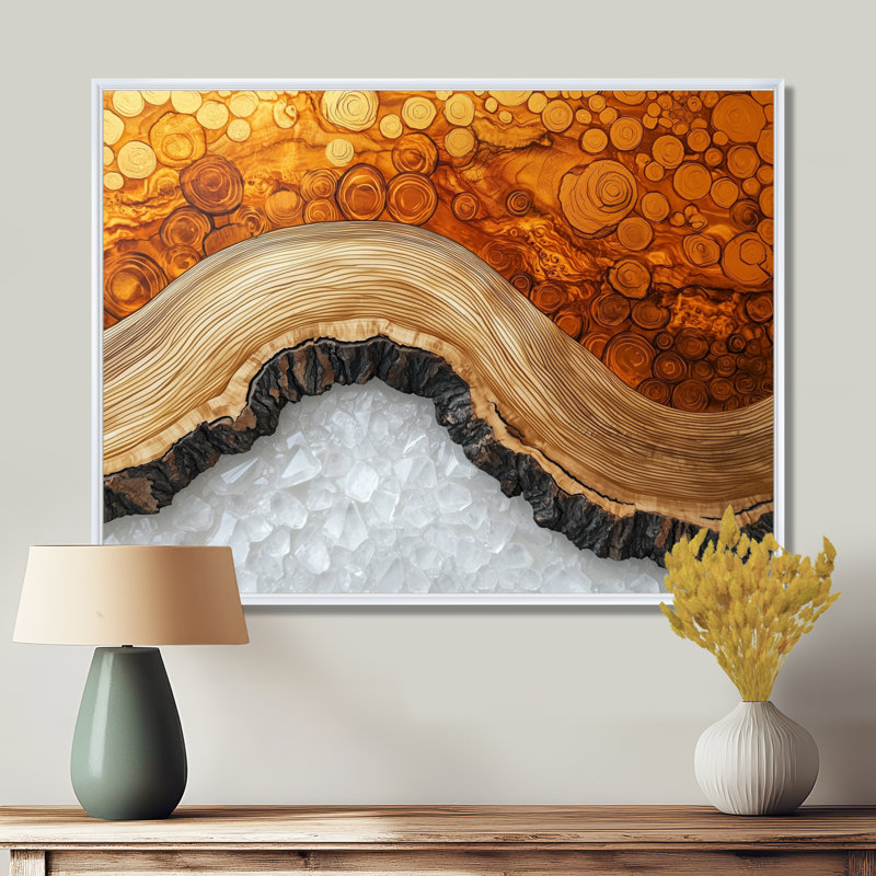 Or de la rivière North Amber I - forêt, art mural, H 24 po x l 32 po, Cadre flottant, Blanc