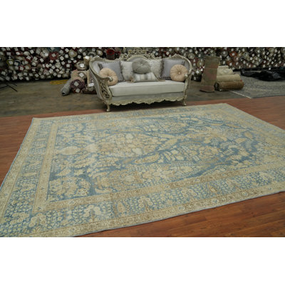 Antique Blue Floral Traditional Area Rug 10x13