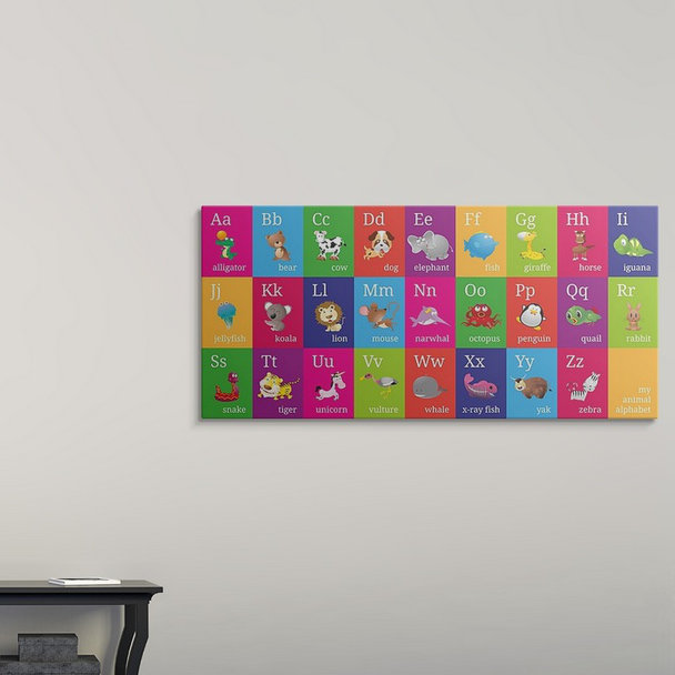 «Animal Alphabet» par Correen, impression, H 32 po x l 56 po x P 1 po, Cadre blanc