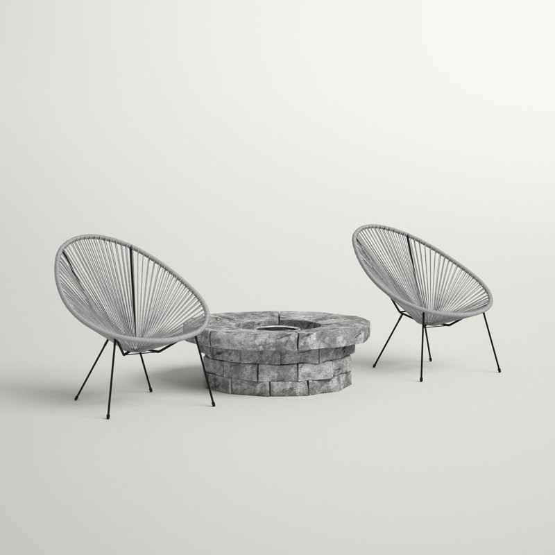 Table de foyer en acier Addyson et 2 chaises de patio, Gris