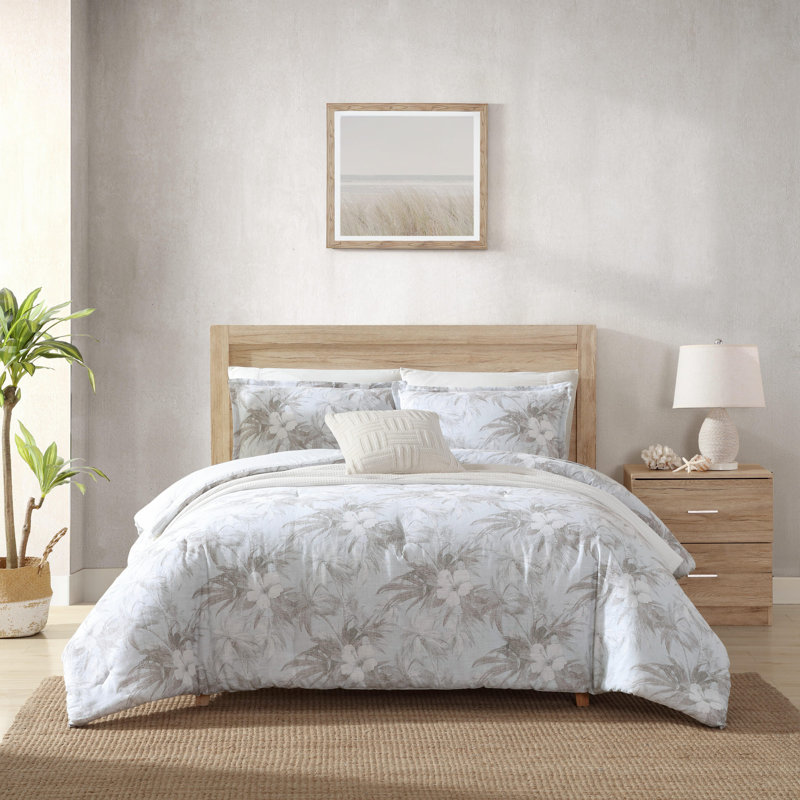 Tommy Bahama Beachway Blooms Cotton Reversible Comforter Set, Beige, Queen Comforter + 2 Standard Shams