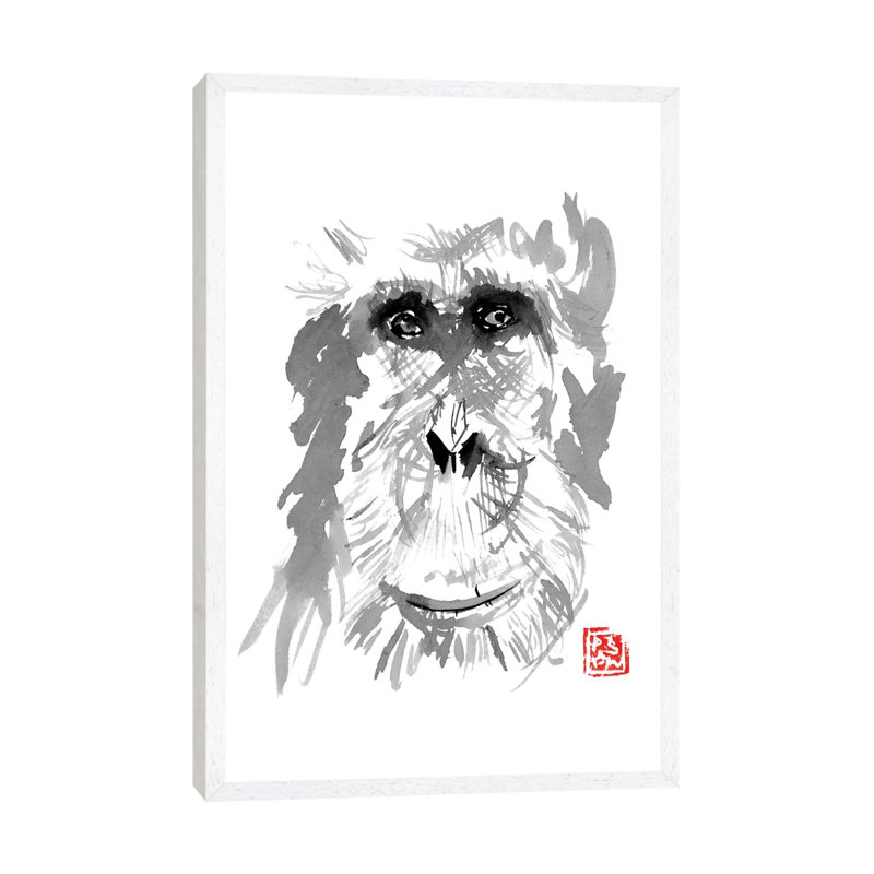 Old Orangutan by Péchane - Print on Canvas, 66.04 cm H x 45.72 cm W, White Framed