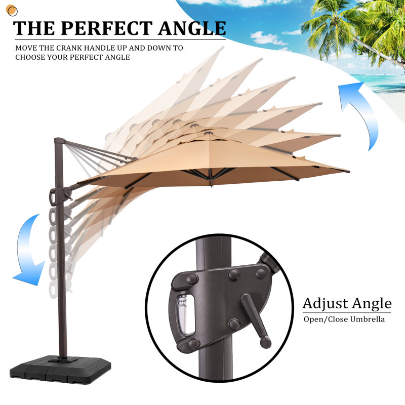 Dantoni 120'' Cantilever Umbrella with Counter Weights Included, Tan