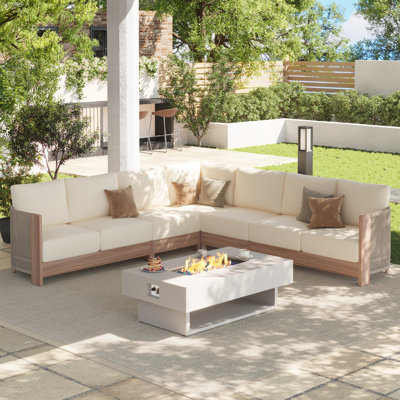 Ensemble de conversation modulaire en aluminium pour 6 personnes avec table de foyer Noralee