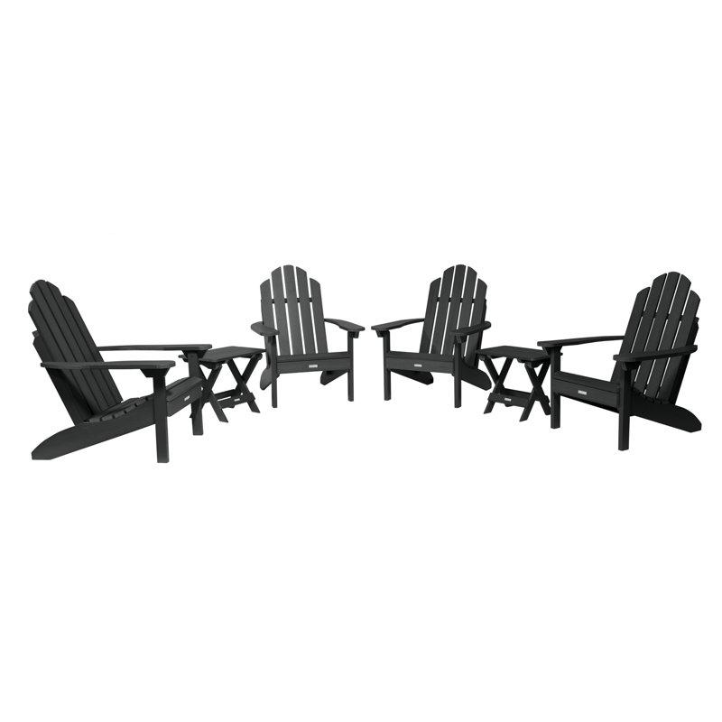 Anette Outdoor Adirondack Chair With Table, Black