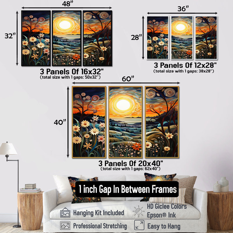Ornella - ensemble d'art mural abstrait paysage, Cadre flottant doré, H 40 po x l 60 po x P 1 po