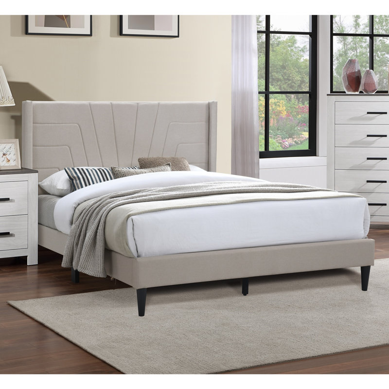 Base de lit tapissier plateforme de lit en tissu brun clair