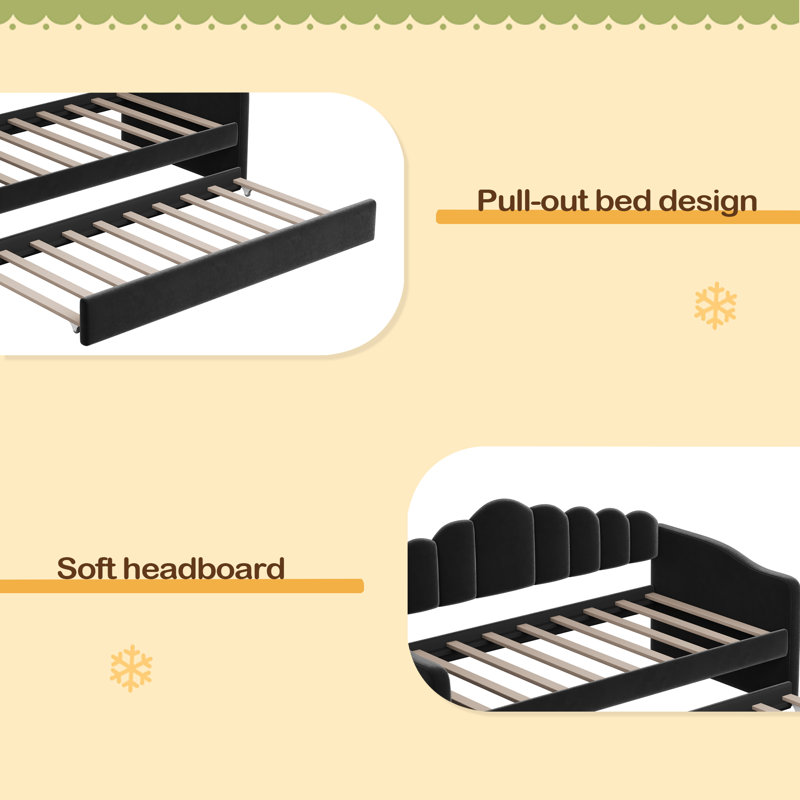Twin Size Upholstered Daybed With Trundle, Black