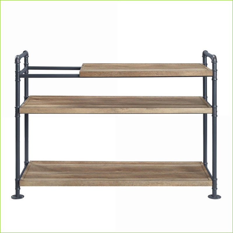 Bibliothèque, finition noyer industriel et noir sablé avec 3 tablettes | Sable | Bois synthétique