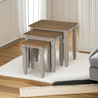 Akshaya 3pcs Solid Wooden Nest of Tables End Side Table Living Room