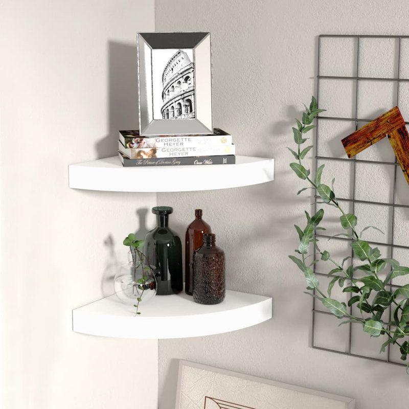 Naudiya 2 Piece Corner Floating Shelf, 1.5" H x 9.8" W x 9.8" D, White