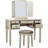 Silver Bedroom Vanity With Foldable Mirror - Padded Stool, 5 Drawers, Solid Wood, Gray Wood Tone Color Mirror,-727195096