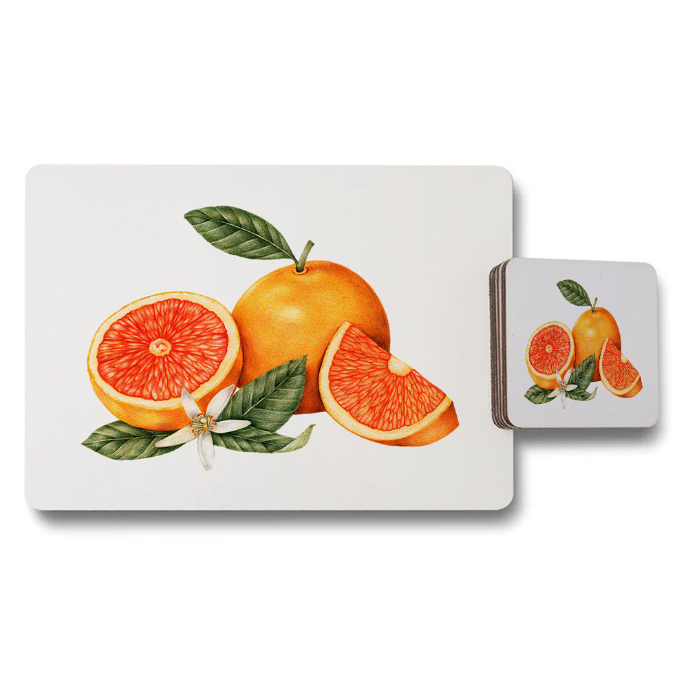 Orange Fruit Illustration Placemat And Coaster Set For Kitchen