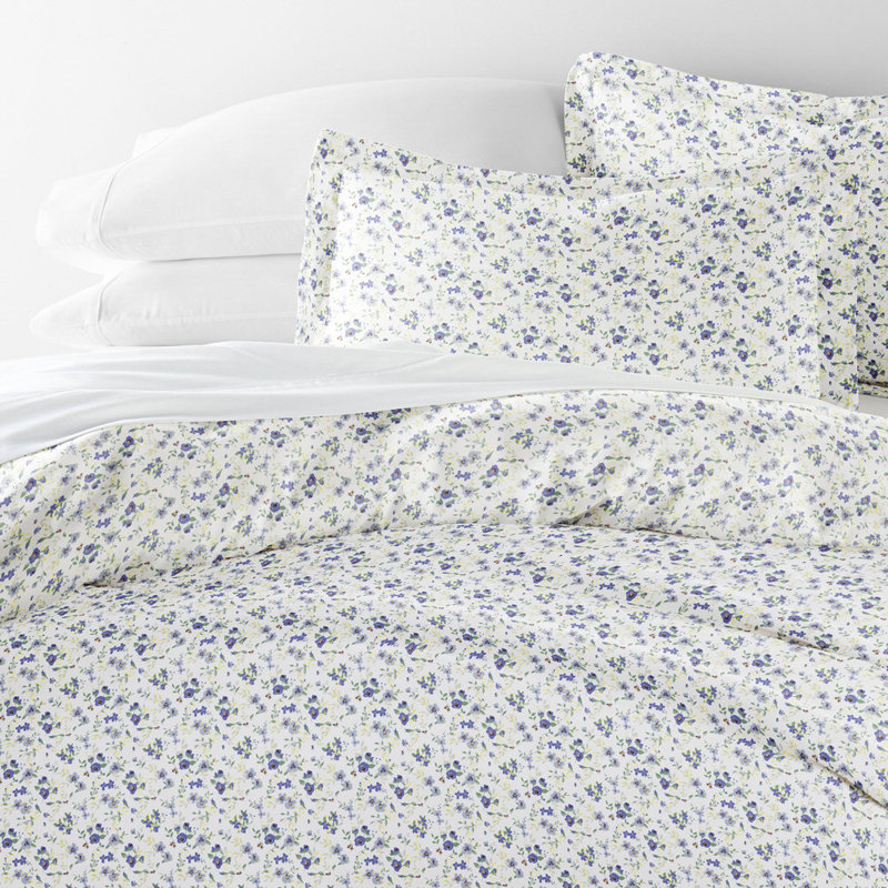 Duvet Cover Set Patterned Microfiber Ultra Soft Bedding in Blossoms, Queen Duvet Cover + 2 Standard Shams, Blue