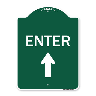 Signe de la série Design de Signmission - Signe «Entrée» avec flèche vers le haut | Enseigne architecturale en aluminium de gros calibre vert et blanc 18 po x 24 po | Protégez votre entreprise et votre commune | Fabriqué aux États-Unis