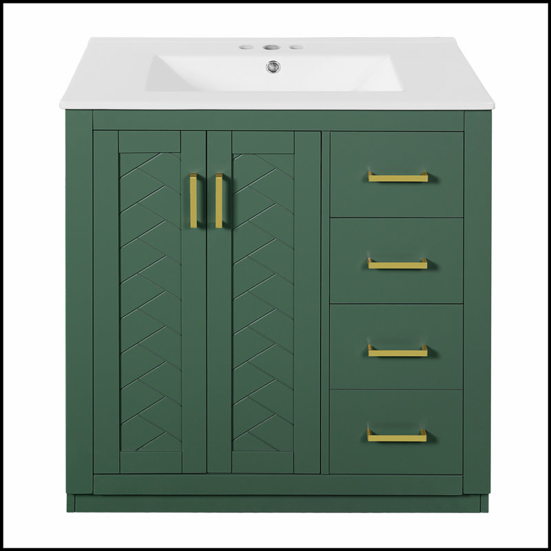 Ensemble de meuble-lavabo de style rétro de 30 pouces avec lavabo en céramique, structure en bois massif et amplement de rangement pour des salles de bain élégantes