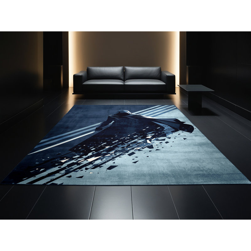 Soft Plush Athanas Shadowblade Assassin Sleek & Chic Modern Area Rug in Blue – Navy Binding, 3x5