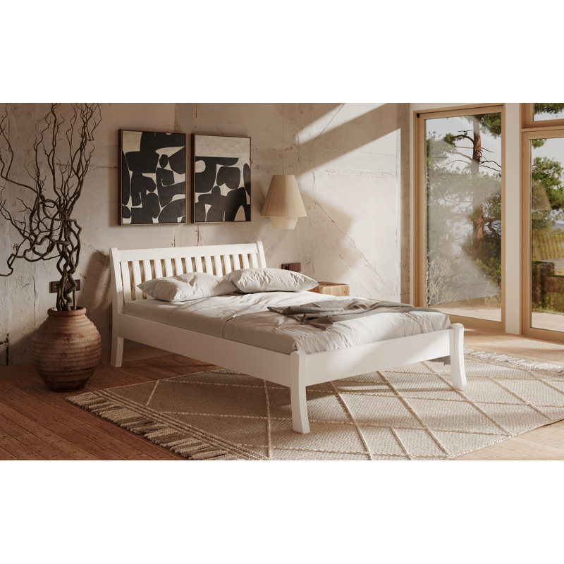 Mardea Solid Wood Bed, European Kingsize (160 x 200cm), White Lacquer
