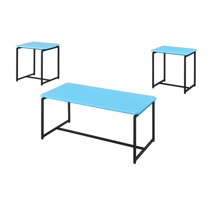 Table 3 pièces Gt en fibre de carbone bleue, cadres en métal et pieds stables pour une pièce enveloppée de sécurité, coins angulaires pour une ambiance élégante