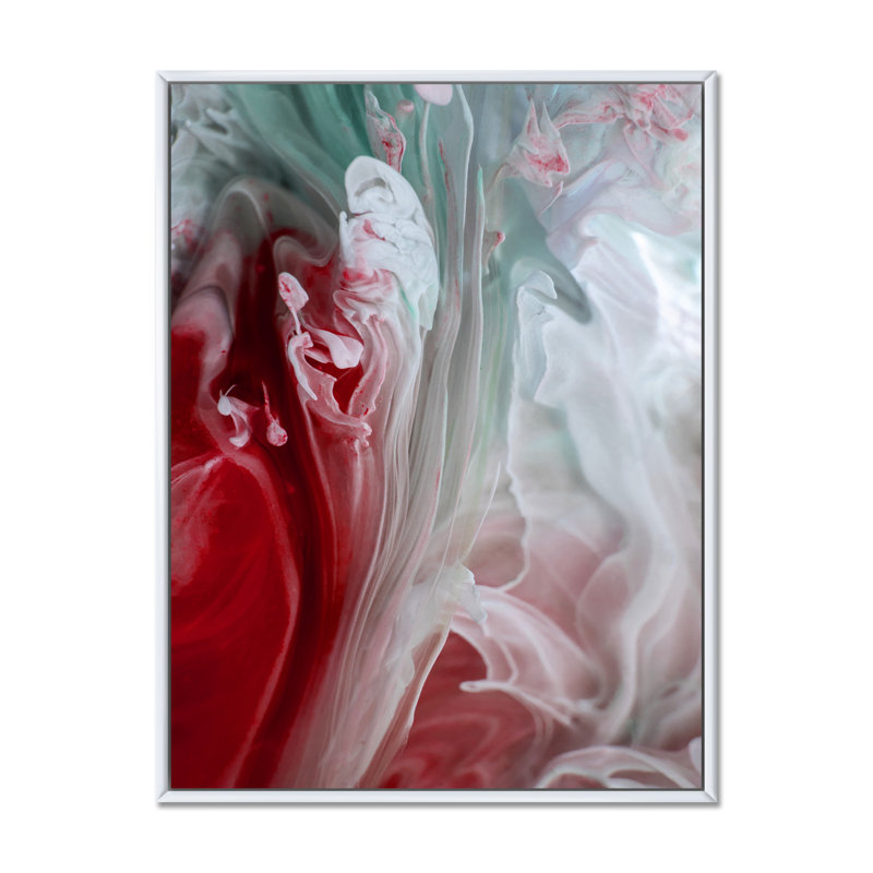 Art mural liquide en rouge et vert - décoration murale moderne en toile, H 20 po x l 12 po x P 1 po, Cadre flottant blanc