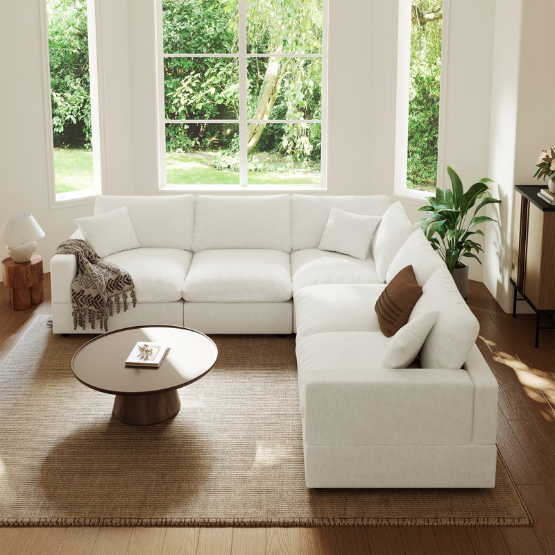 Canapé rembourré, canapé modulaire Cloud Couch pour salon, chambre à coucher, Mélange de lin crème