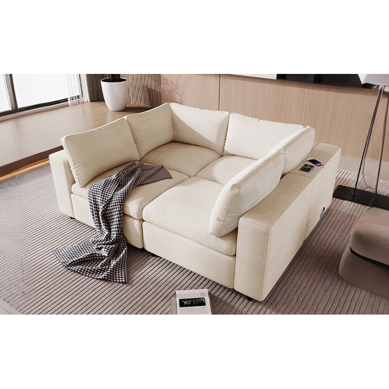 U-Style Upholstered Modular Sofa With  With Storage Space, USB Charge Ports,Wireless Charging And Built-In Bluetooth Speaker In Arm,Sectional Sofa For Living Room Apartment