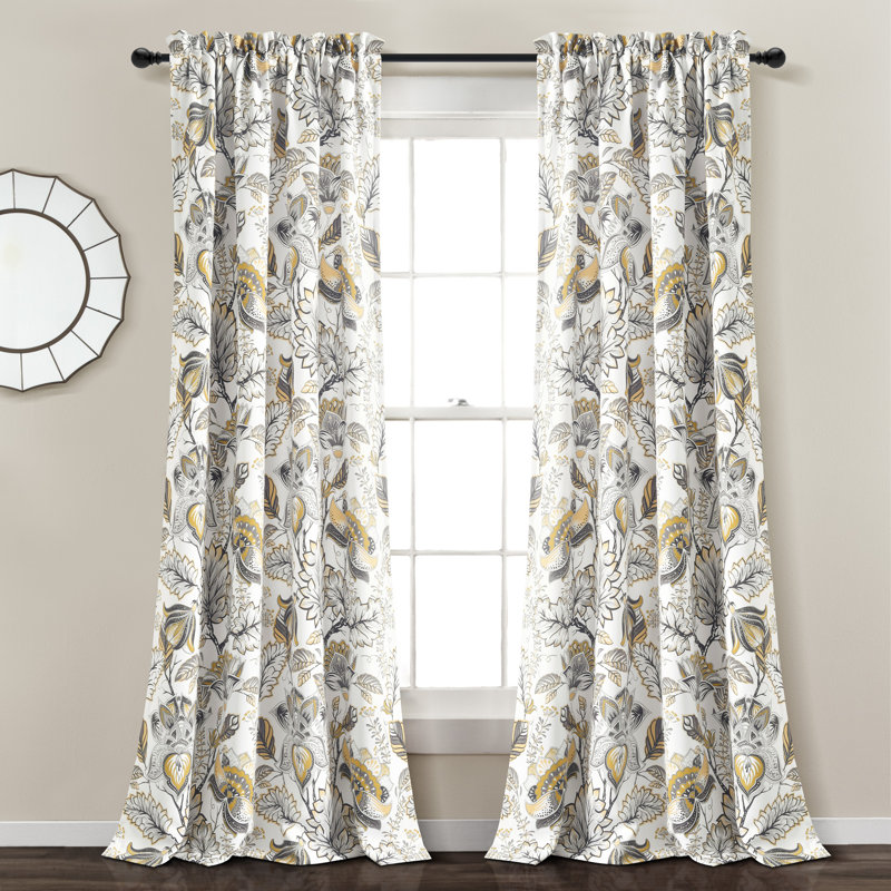 Jacobean Garden Room Darkening Curtain Pair, 52" W x 84" L, Yellow