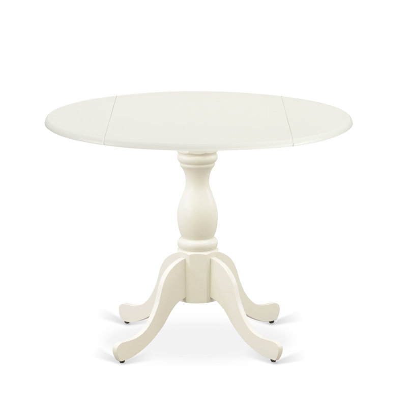 Modern Kitchen Table with Drop Leaves - linen white Table Top and linen white Pedestal Leg Finish, White, White