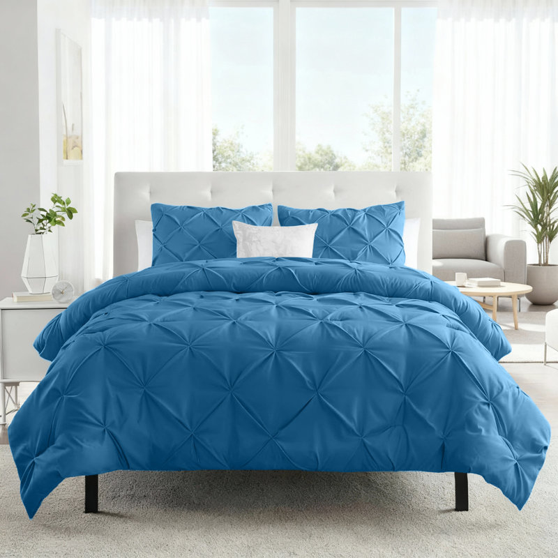 Aspire Homeware High Quality Microfiber Pintuck Design Duvet Cover With Pillowcases, Kingsize Duvet Cover  + 2 Pillowcases