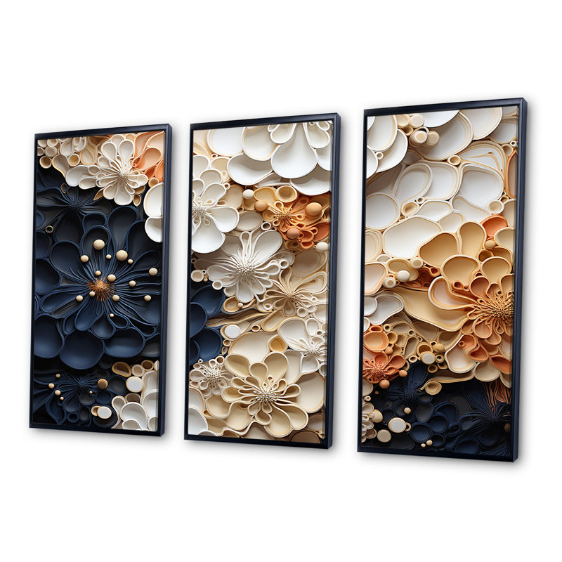 Ensemble de salon mural art corail blanc et bleu corail II, Cadre flottant noir, H 28 po x l 36 po x P 1 po