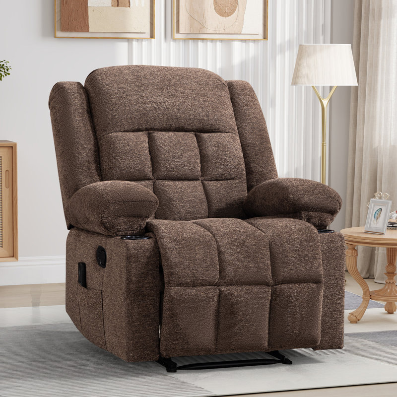 Fauteuil inclinable chauffant manuel de 34,65 po de largeur à massage manuel doux avec porte-gobelets et télécommande