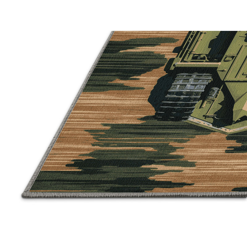 Machine Washable Transportation Brown Area Rug, Carré 7 pi