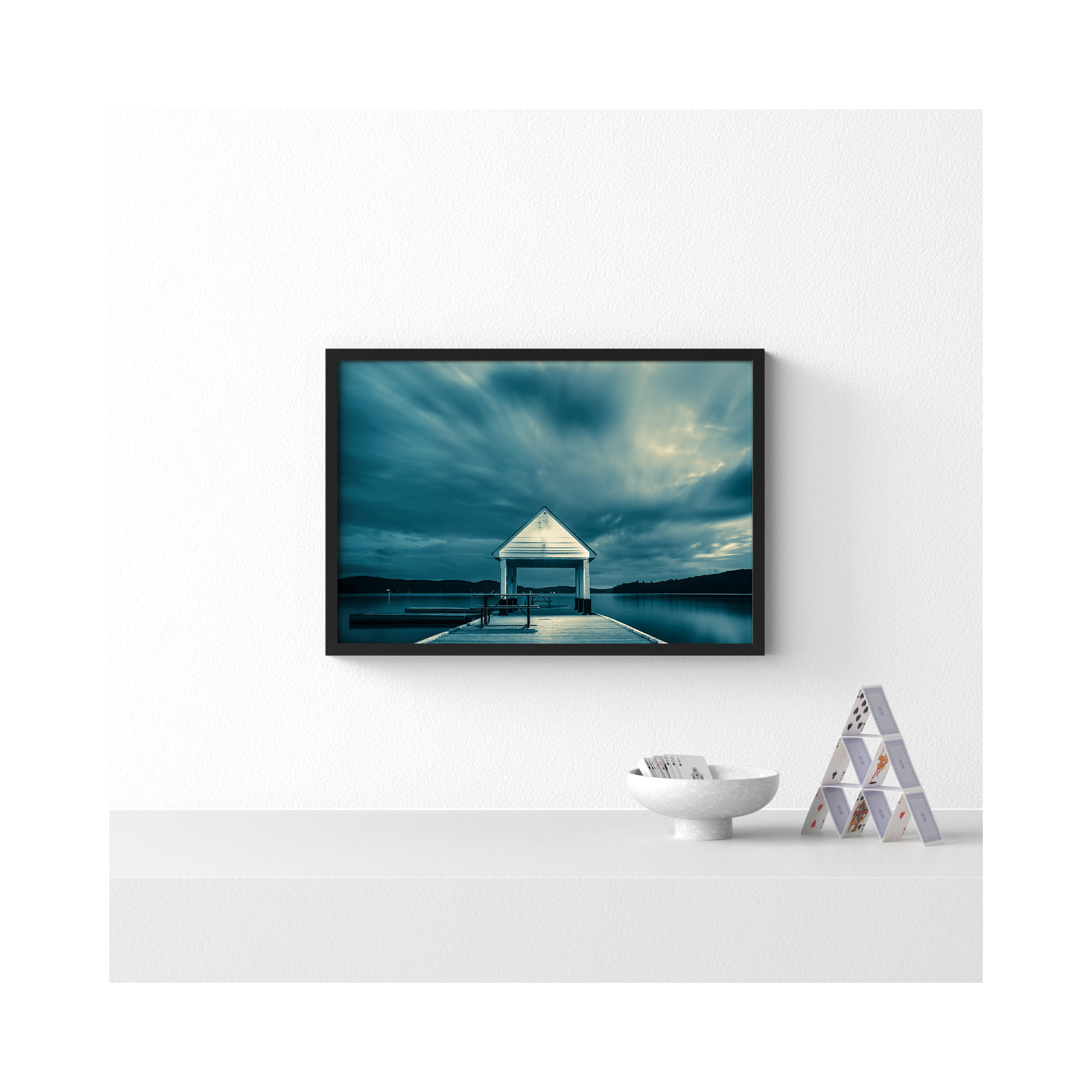 Rosseau Dock by Peter Dušek, 21" H x 30" W x 1.25" D, Black