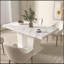Table de salle à manger extensible pour 6-10, table de cuisine extensible en faux marbre blanc moderne avec base à double colonne, grand rectangle-96621336-96621340