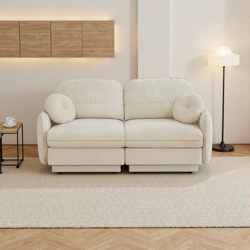 Canapé en chenille Cloud de 73,2 po avec coussins ronds Rumley, Crème