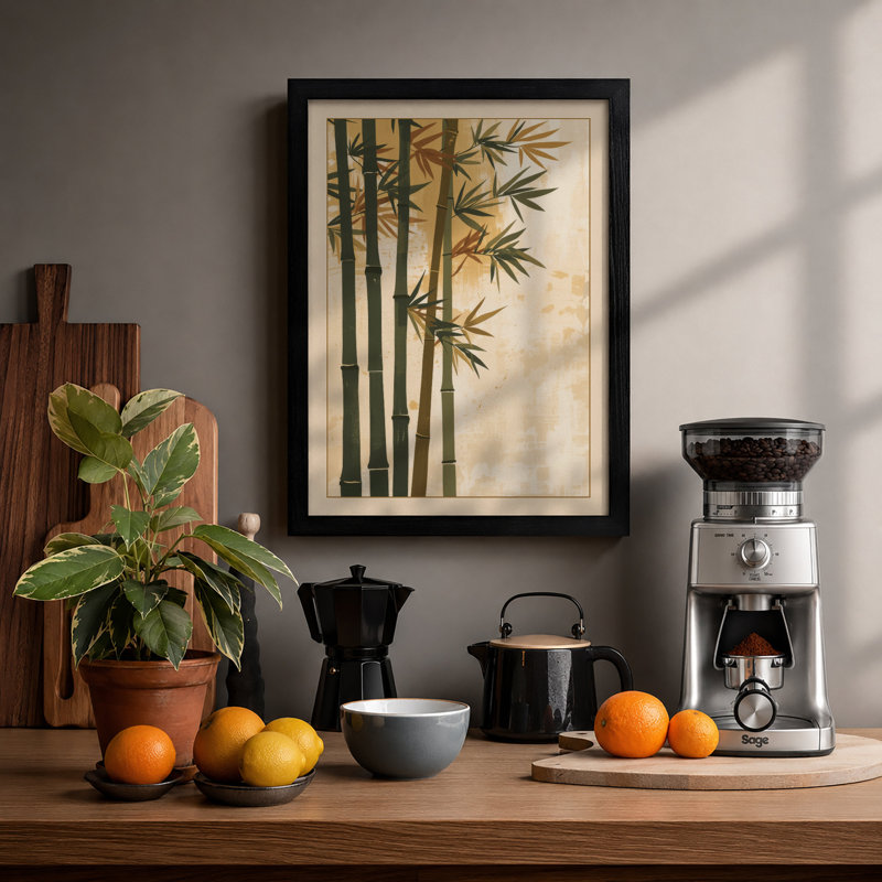 Bamboo in Ink Japandi - Framed Print, A1 - 84.1 x 59.4 cm, Black