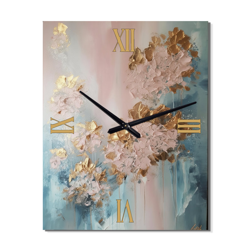 Horloge abstraite fleur d'hortensia rétro en fleurs I - Hydrangea, Petit