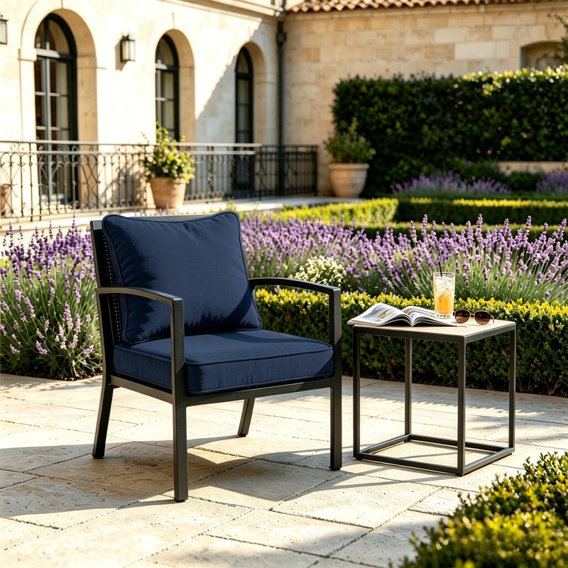 Ensemble de 2 coussins profonds d'assise et de dossier pour terrasse, 61 x 61 x 14 cm, résistants aux intempéries - Bleu marine