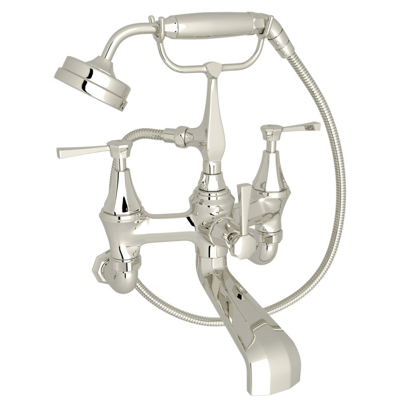 Deco Exposed Wall Mount Tub Filler, Polished Nickel, Lever Handle