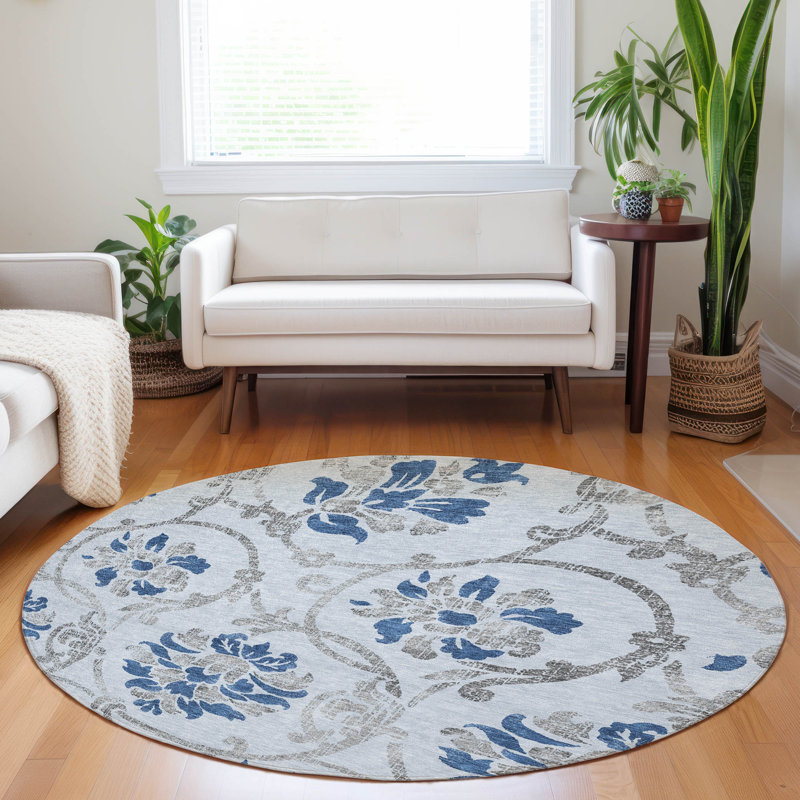 Premium Machine Washable Prisco Sky Rug, Round 8'
