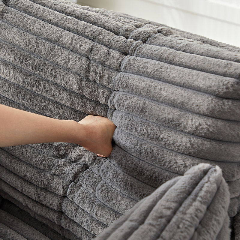 Boneless Sponge Single Sofa,fluffy Modern Sleeper Chair, Gray Corduroy, 35" H x 55" W x 55" D