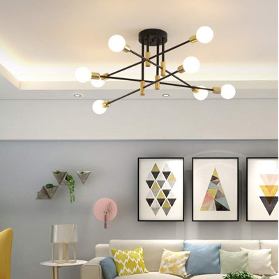 8-Light Black and Gold Dimmable Sputnik Chandelier