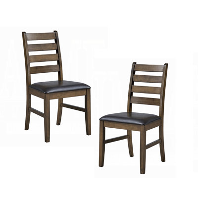 Dining Chair 20 x 21 x 37 Inches Solid Wood 2 Pieces Side Chair Brown and Walnut Ladder Back