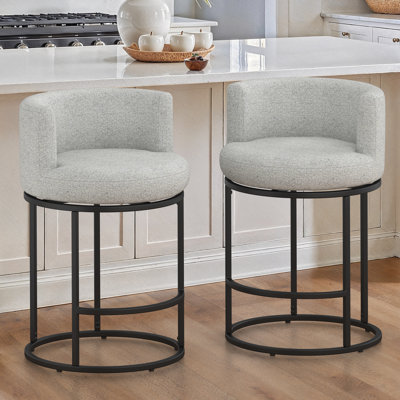 26"Sculptural Swivel Counter Stool Modern Barrel-Back With Cylindrical Metal Frame And Full-Round Seat
