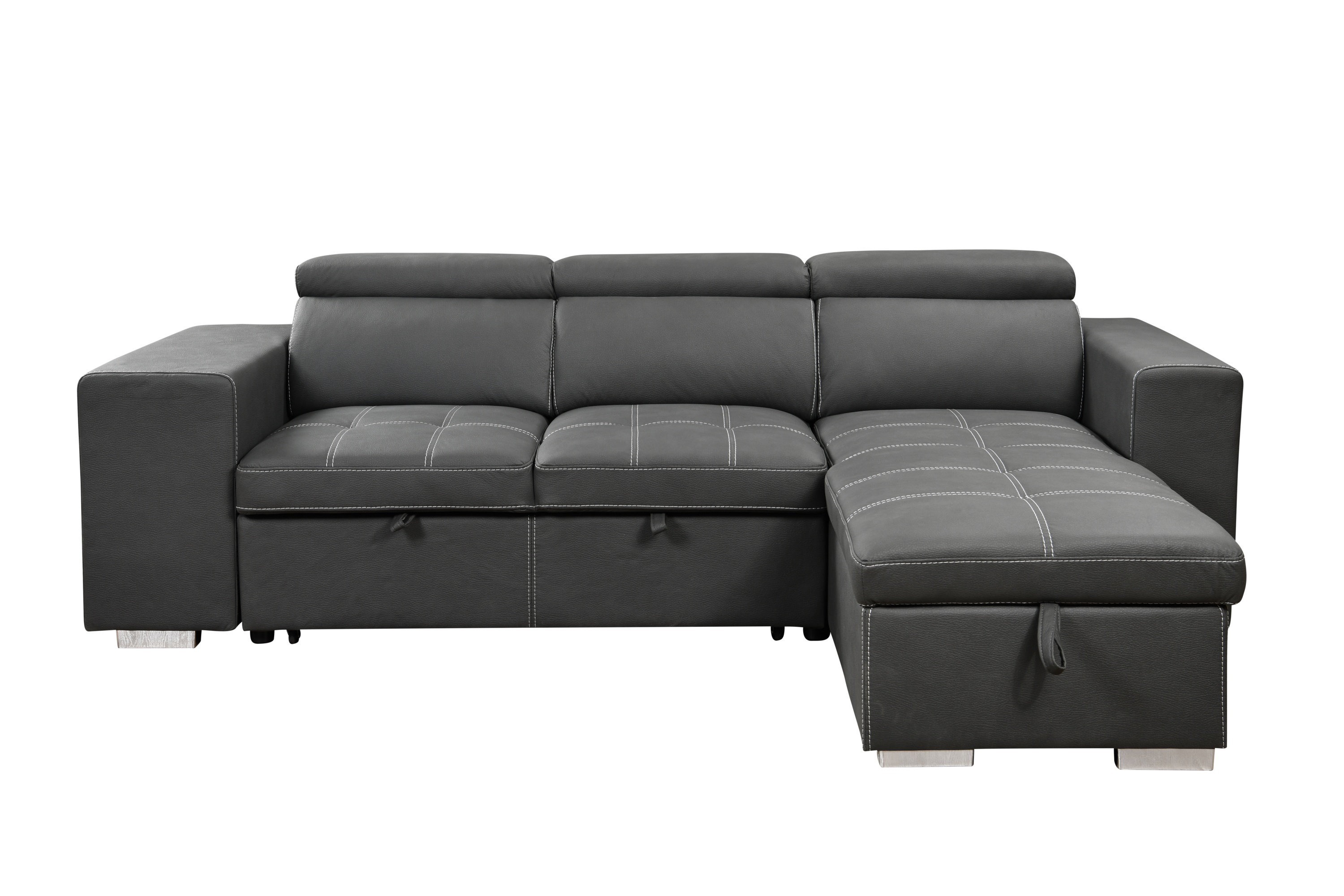 Huratio 102.7'' L Shape Sectional Sleeper Sofa 2 in 1 Convertible Sectional Sofa with Pull Out Bed, Storage Chaise And 2 Stools