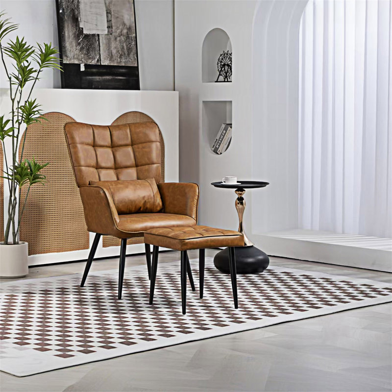 Fauteuil d'appoint avec repose-pieds Modern, Similicuir brun