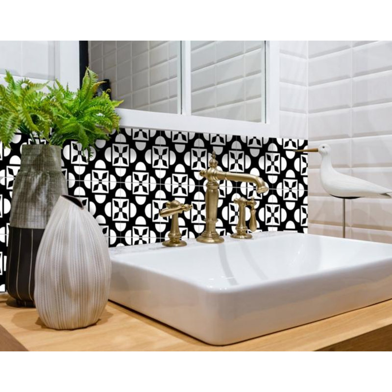Carreau de mosaïque auto-adhésif en vinyle 4 po x 4 po, Noir / blanc